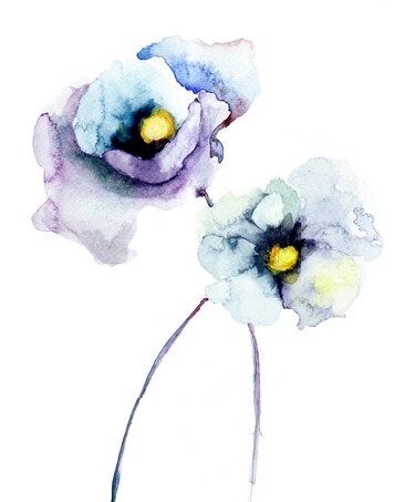 Stylized Poppy flowers, Watercolor painting